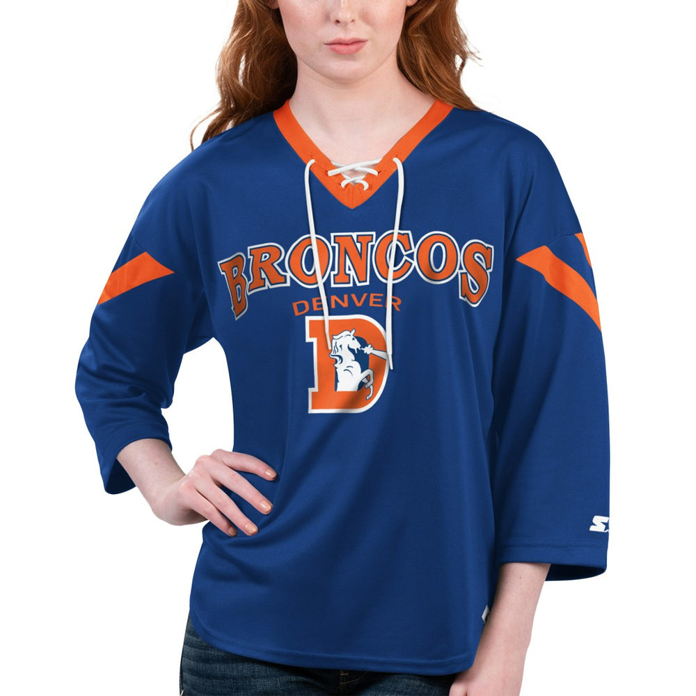 Denver Broncos  Starter Women's Rally Lace-Up 3/4 Sleeve T-Shirt