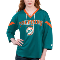 Miami Dolphins  Starter Women's Rally Lace-Up 3/4 Sleeve T-Shirt