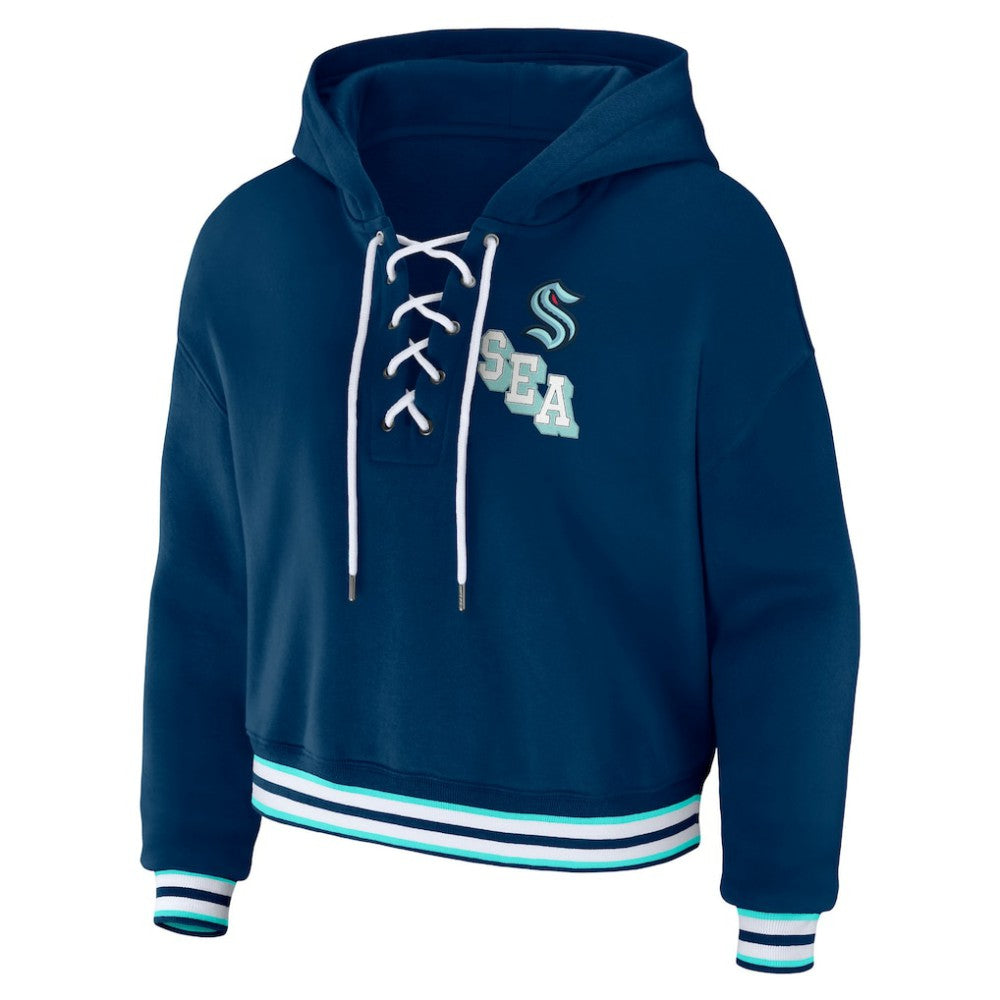 Seattle Kraken WEAR by Erin Andrews Women's Lace-Up Pullover Hoodie Outlet