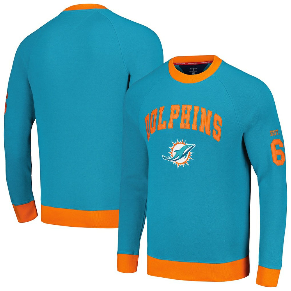 Miami Dolphins  Tommy Hilfiger Reese Raglan Tri-Blend Pullover Sweatshirt