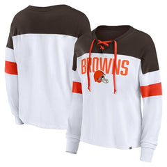 Cleveland Browns Fanatics Women's Plus Size Even Match Lace-Up Long Sleeve V-Neck Top
