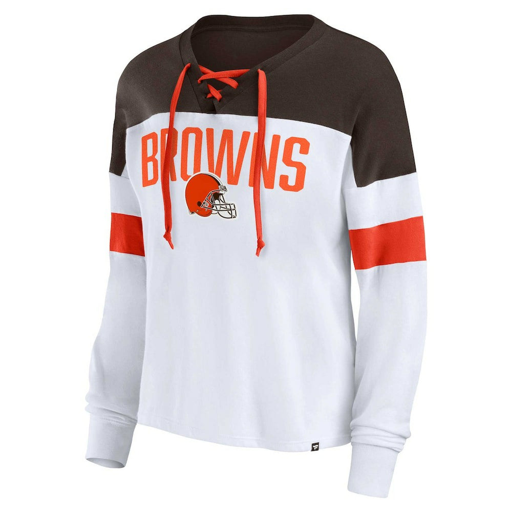 Cleveland Browns Fanatics Women's Plus Size Even Match Lace-Up Long Sleeve V-Neck Top
