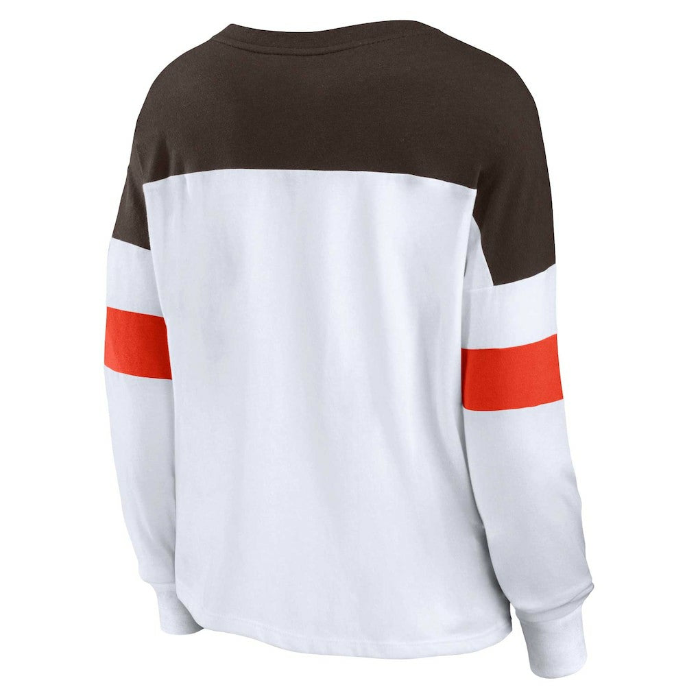 Cleveland Browns Fanatics Women's Plus Size Even Match Lace-Up Long Sleeve V-Neck Top