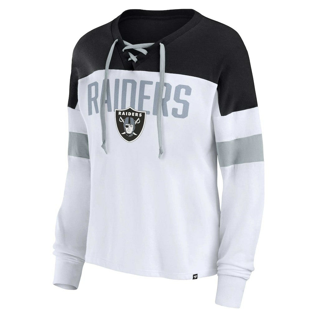 Las Vegas Raiders Fanatics Women's Plus Size Even Match Lace-Up Long Sleeve V-Neck Top