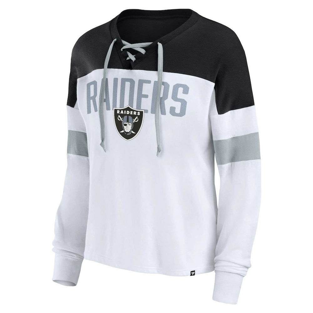 Las Vegas Raiders Fanatics Women's Plus Size Even Match Lace-Up Long Sleeve V-Neck Top