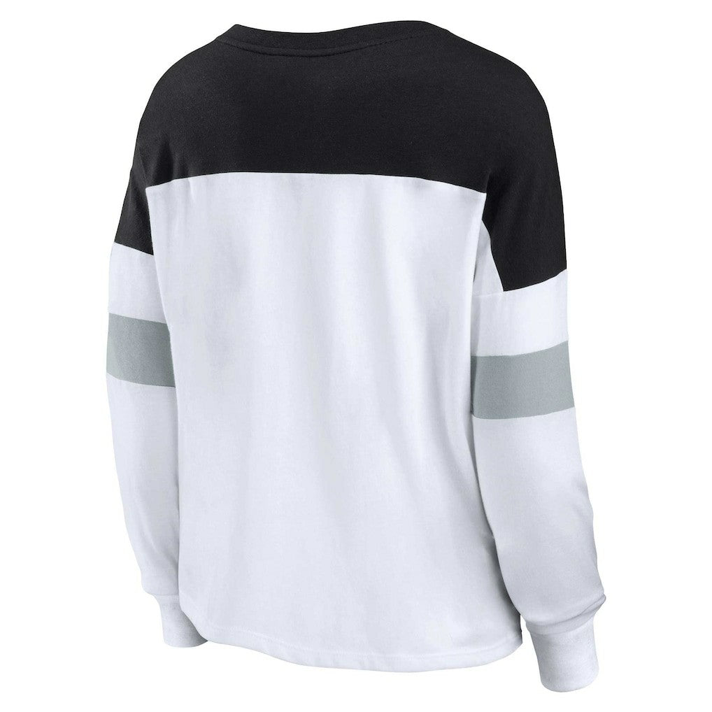 Las Vegas Raiders Fanatics Women's Plus Size Even Match Lace-Up Long Sleeve V-Neck Top