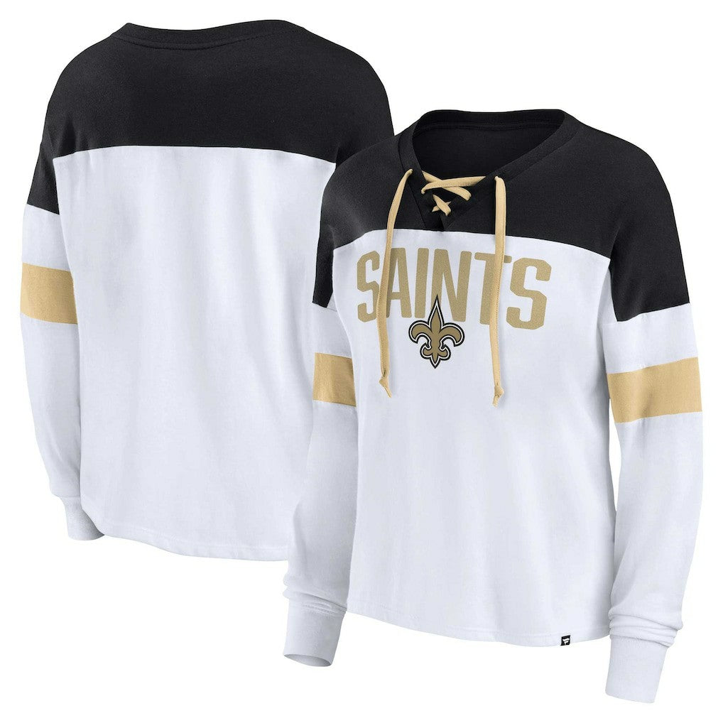 New Orleans Saints Fanatics Women's Plus Size Even Match Lace-Up Long Sleeve V-Neck Top