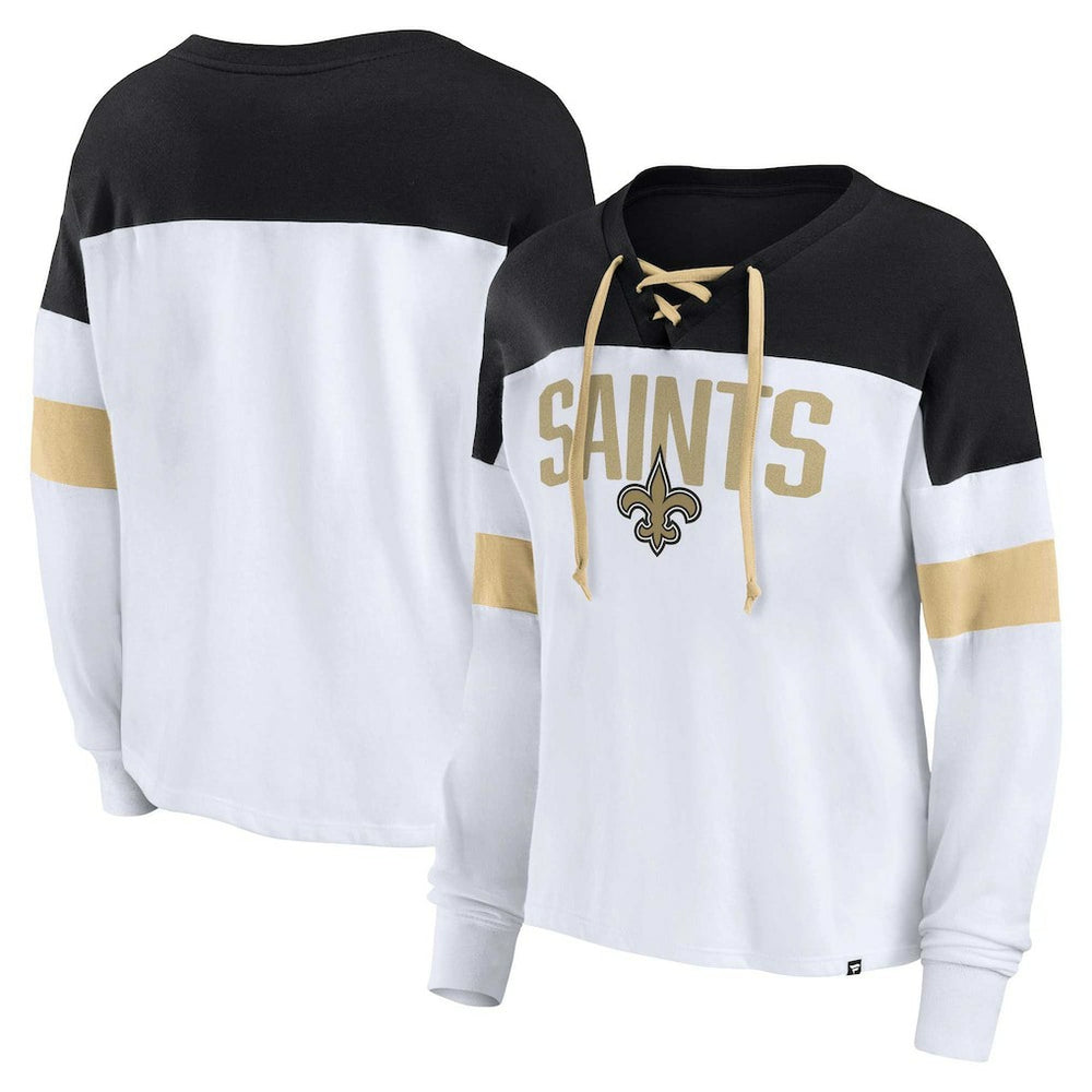 New Orleans Saints Fanatics Women's Plus Size Even Match Lace-Up Long Sleeve V-Neck Top