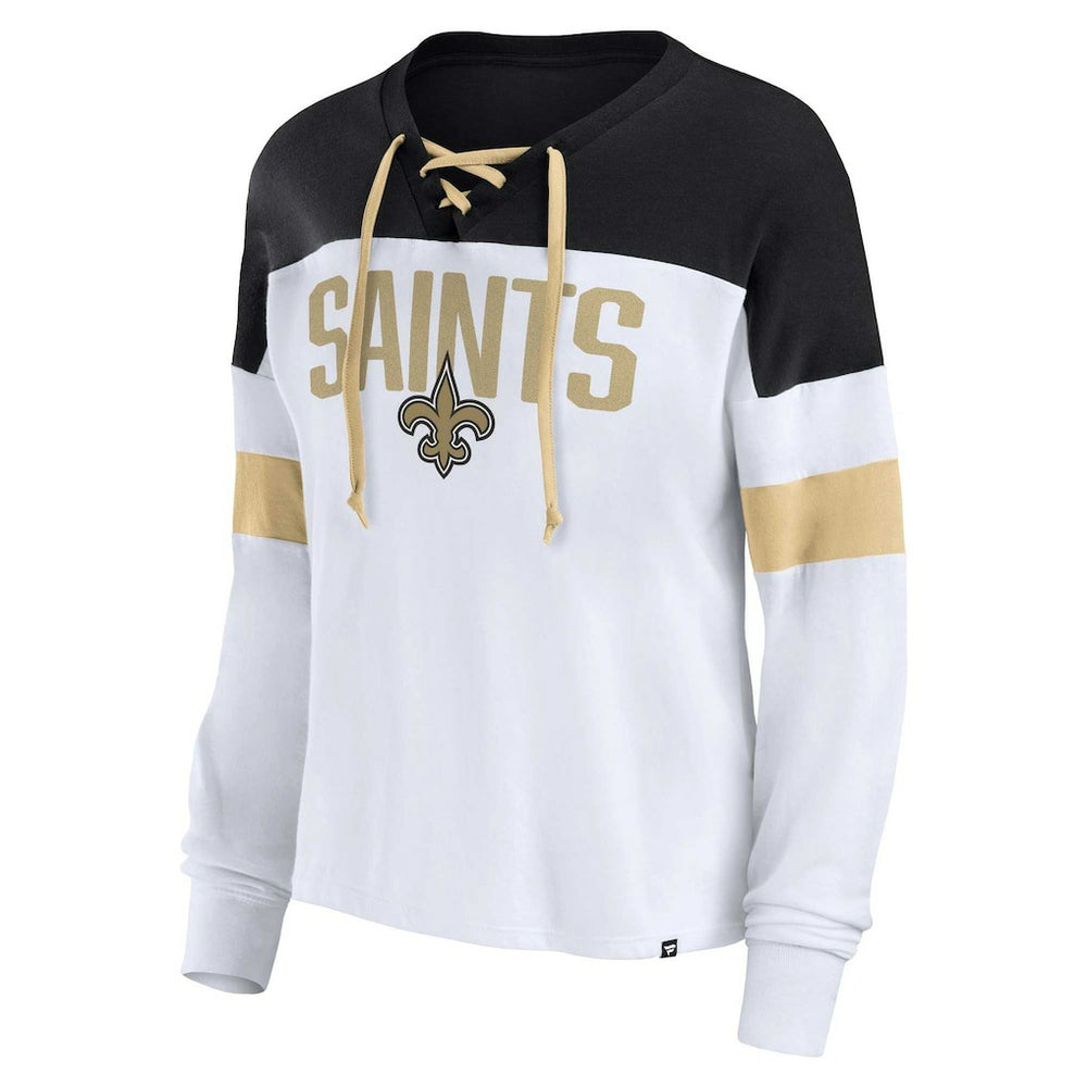 New Orleans Saints Fanatics Women's Plus Size Even Match Lace-Up Long Sleeve V-Neck Top