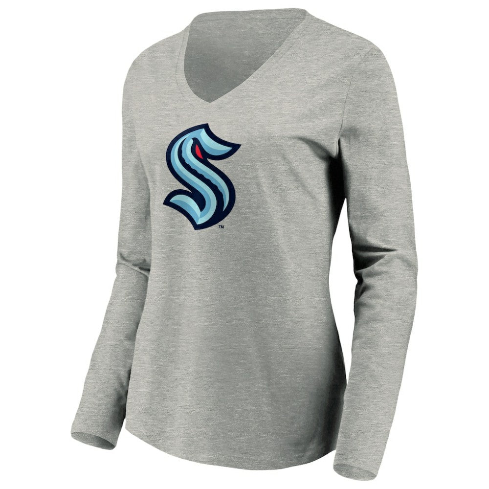 Seattle Kraken Women's Primary Logo V-Neck Long Sleeve T-Shirt Sale