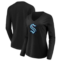 Seattle Kraken Women's Primary Logo V-Neck Long Sleeve T-Shirt Outlet