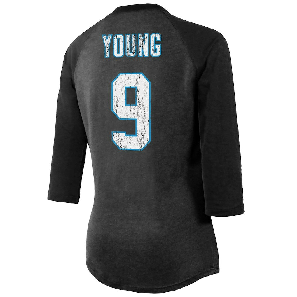 Carolina Panthers  Bryce Young  Majestic Threads Women's Player Name & Number Tri-Blend 3/4-Sleeve Fitted T-Shirt
