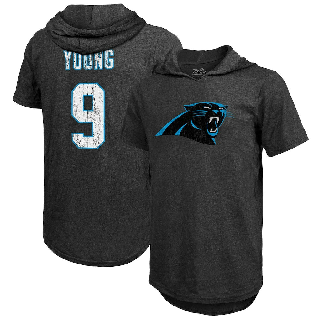 Carolina Panthers  Bryce Young  Majestic Threads Player Name & Number Tri-Blend Slim Fit Hoodie T-Shirt