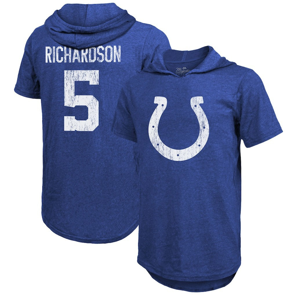 Indianapolis Colts  Anthony Richardson  Majestic Threads Player Name & Number Tri-Blend Slim Fit Hoodie T-Shirt