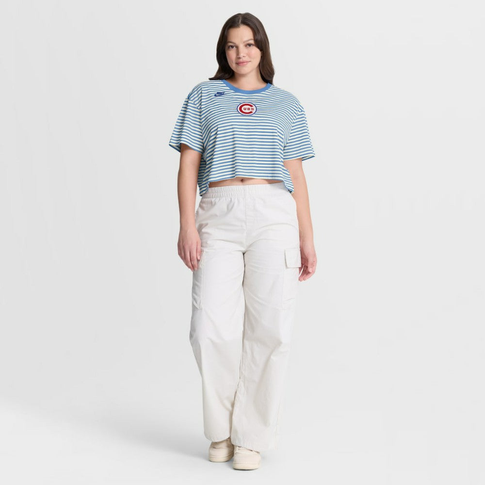 Chicago Cubs Nike Women's Cooperstown Collection Striped Cropped T-Shirt | MLB New