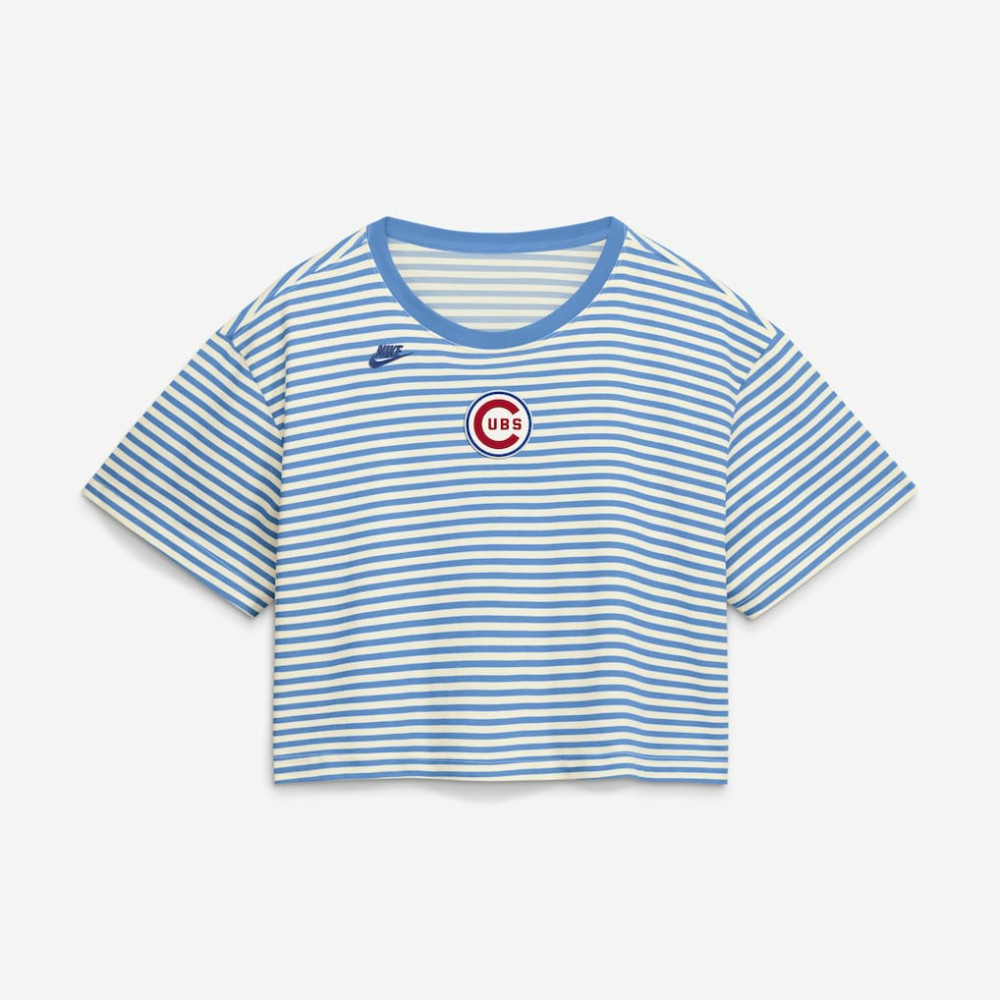 Chicago Cubs Nike Women's Cooperstown Collection Striped Cropped T-Shirt | MLB New