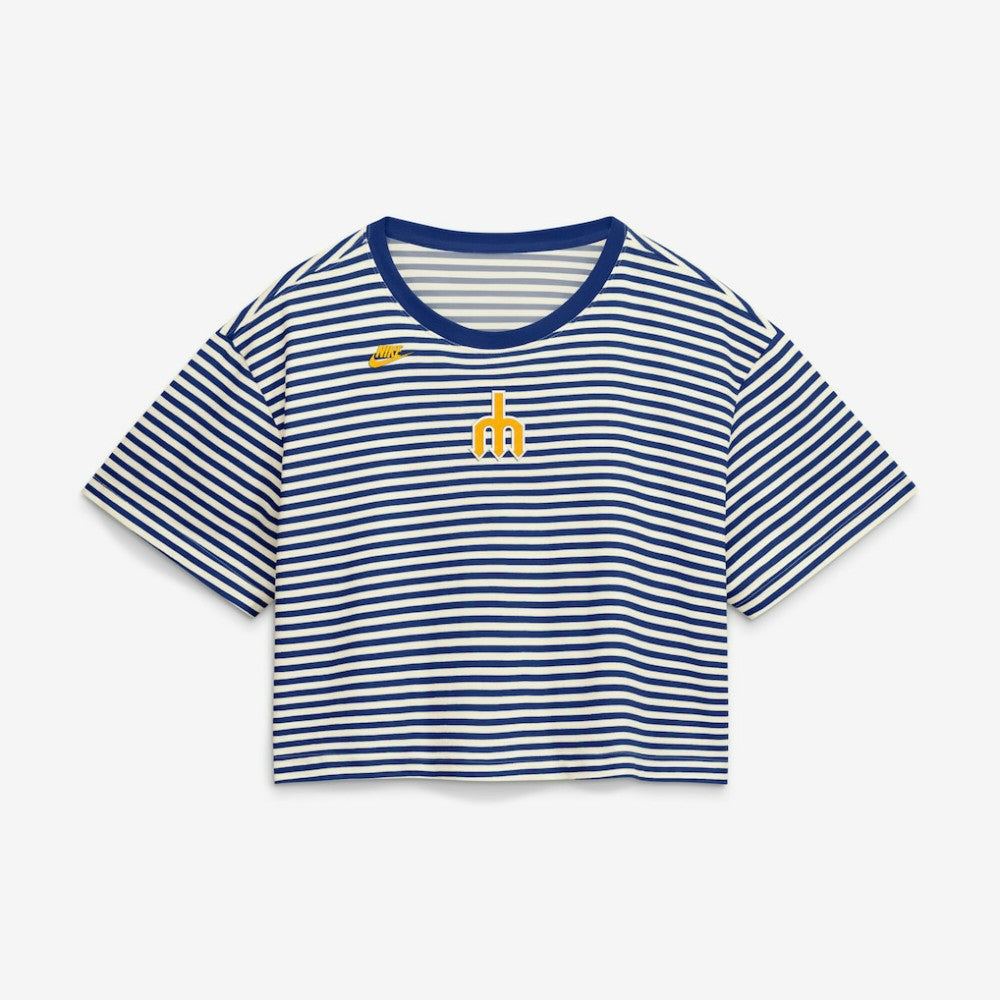 Seattle Mariners Nike Women's Cooperstown Collection Striped Cropped T-Shirt | MLB Online
