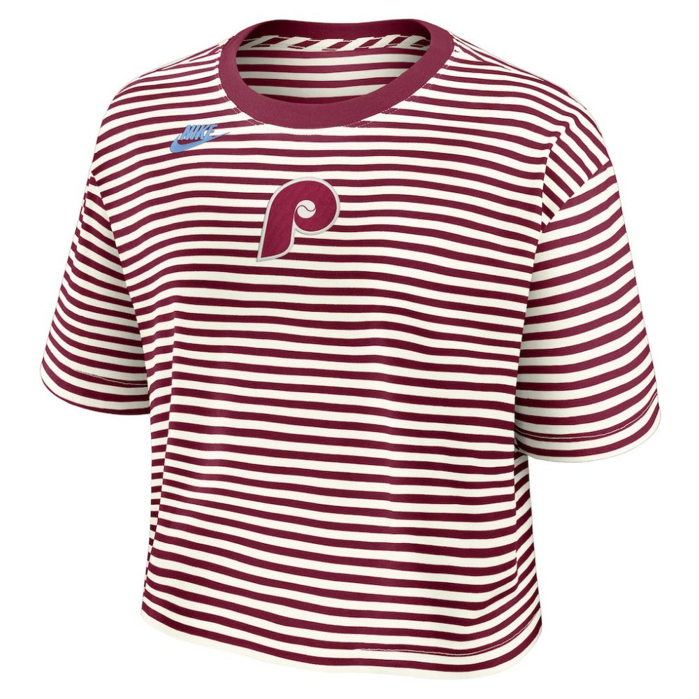 Philadelphia Phillies Nike Women's Cooperstown Collection Striped Cropped T-Shirt | MLB On Sale