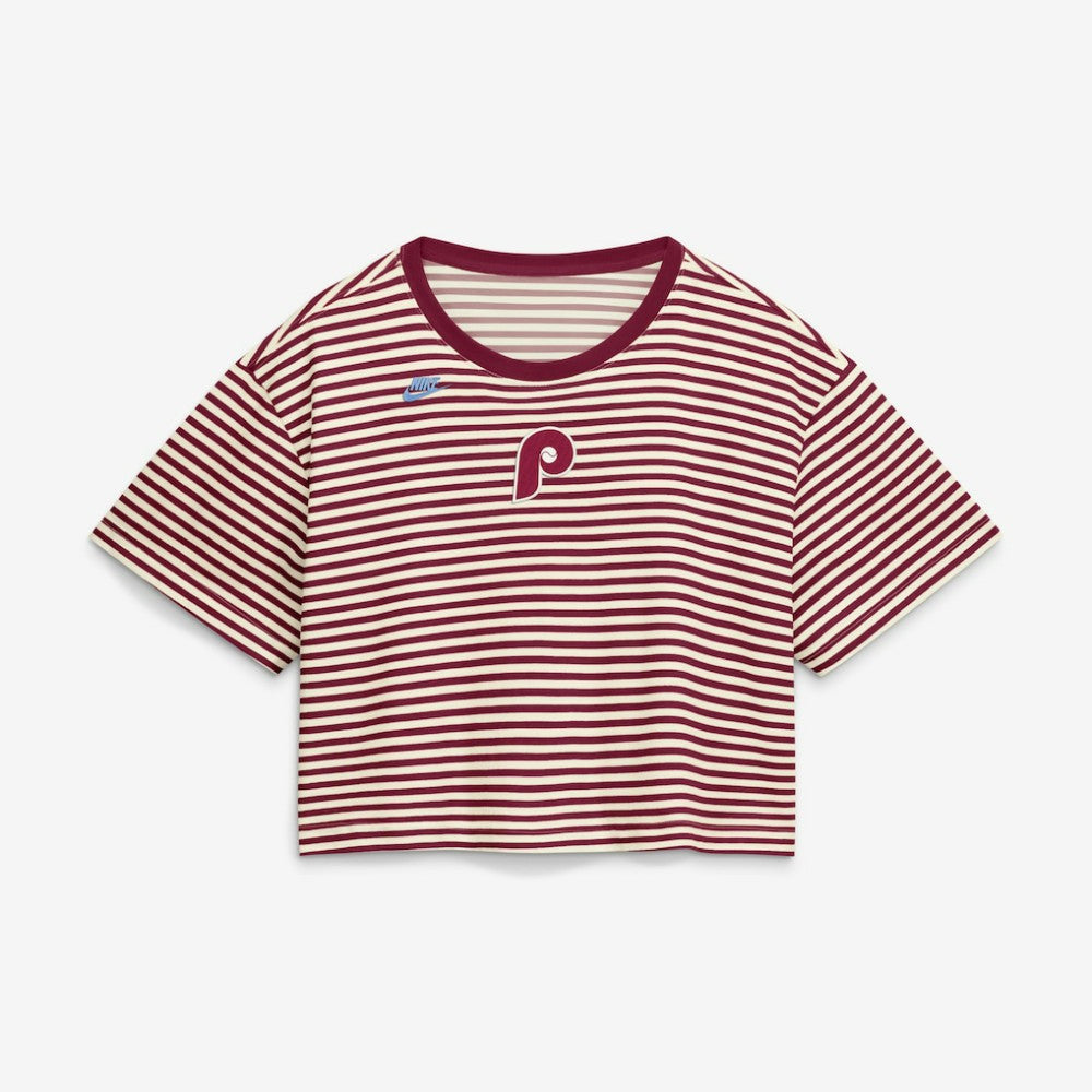 Philadelphia Phillies Nike Women's Cooperstown Collection Striped Cropped T-Shirt | MLB On Sale