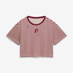 Philadelphia Phillies Nike Women's Cooperstown Collection Striped Cropped T-Shirt | MLB On Sale
