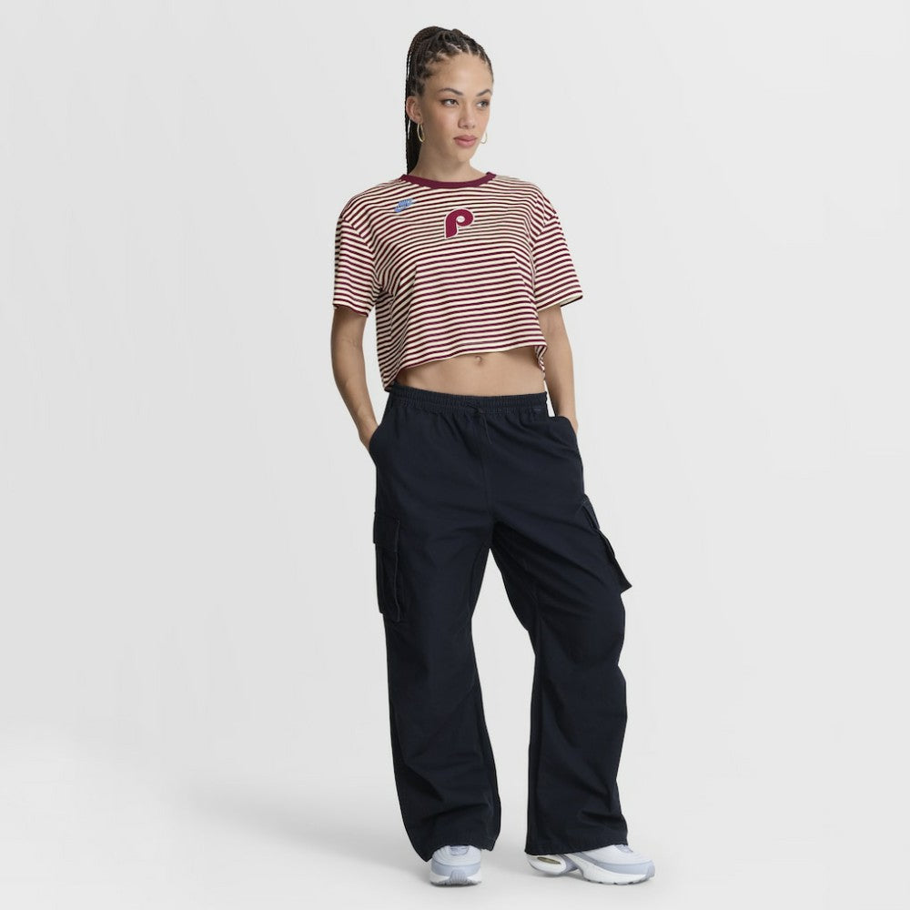 Philadelphia Phillies Nike Women's Cooperstown Collection Striped Cropped T-Shirt | MLB On Sale