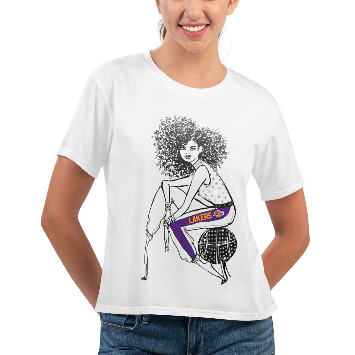 Los Angeles Lakers G-III 4Her by Carl Banks Women's Play the Ball Cropped T-Shirt New