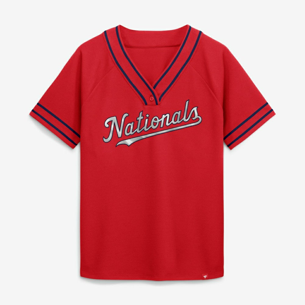Washington Nationals Fanatics Women's Diva Race Ahead Raglan V-Neck T-Shirt | MLB For sale