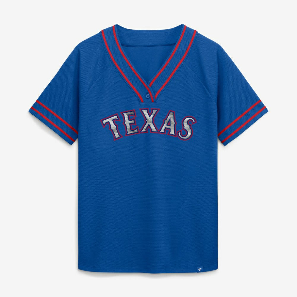 Texas Rangers Fanatics Women's Diva Race Ahead Raglan V-Neck T-Shirt | MLB Discount