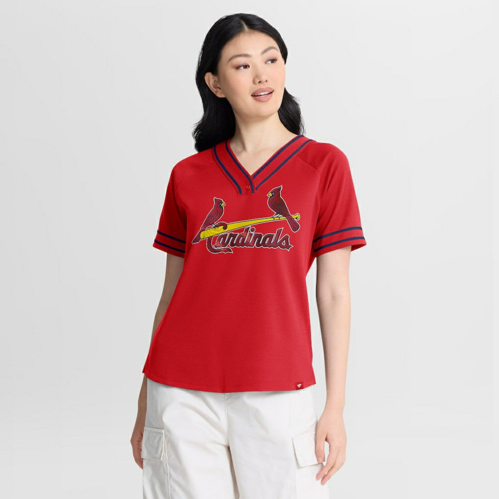 St. Louis Cardinals Fanatics Women's Diva Race Ahead Raglan V-Neck T-Shirt | MLB Sale
