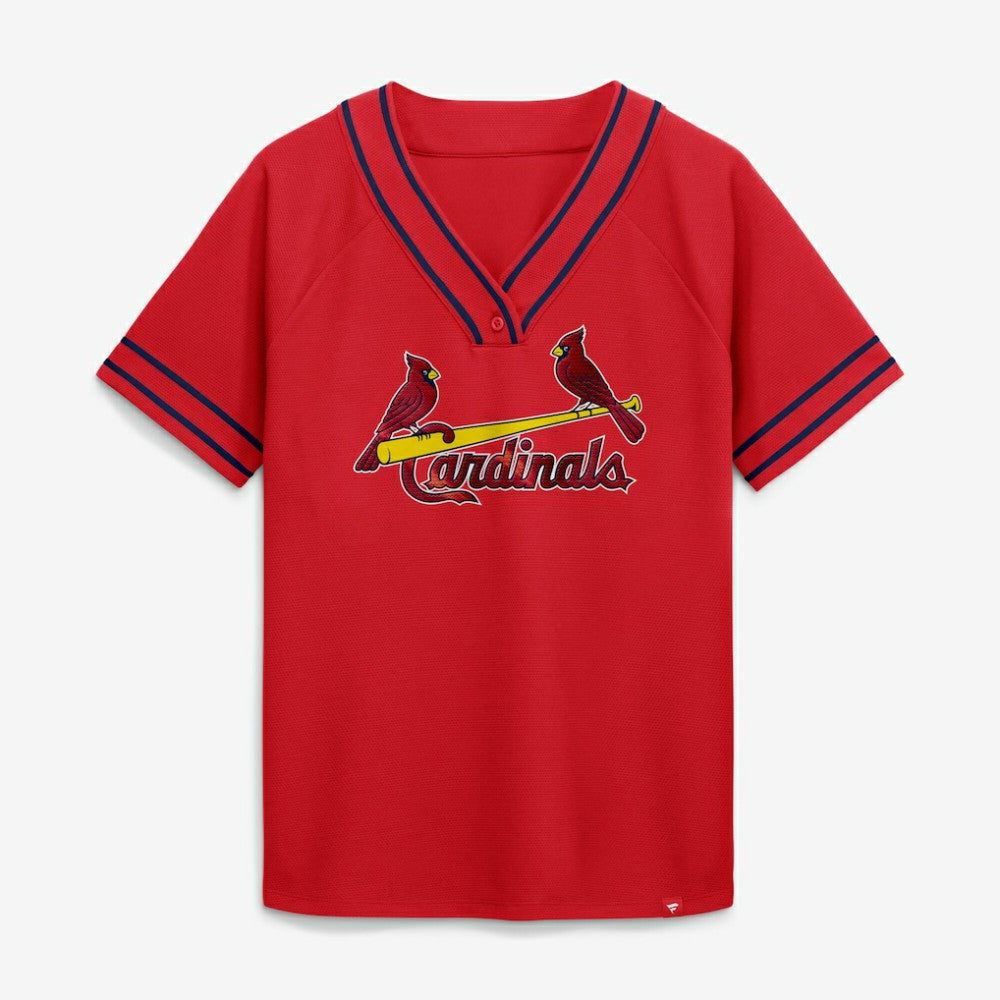 St. Louis Cardinals Fanatics Women's Diva Race Ahead Raglan V-Neck T-Shirt | MLB Sale