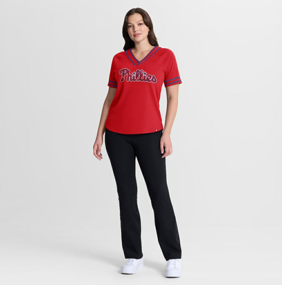Philadelphia Phillies Fanatics Women's Diva Race Ahead Raglan V-Neck T-Shirt | MLB Near me