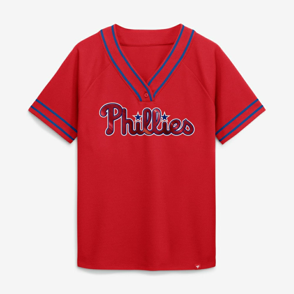 Philadelphia Phillies Fanatics Women's Diva Race Ahead Raglan V-Neck T-Shirt | MLB Near me