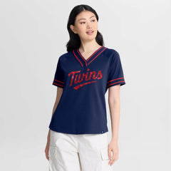 Minnesota Twins Fanatics Women's Diva Race Ahead Raglan V-Neck T-Shirt | MLB Discount