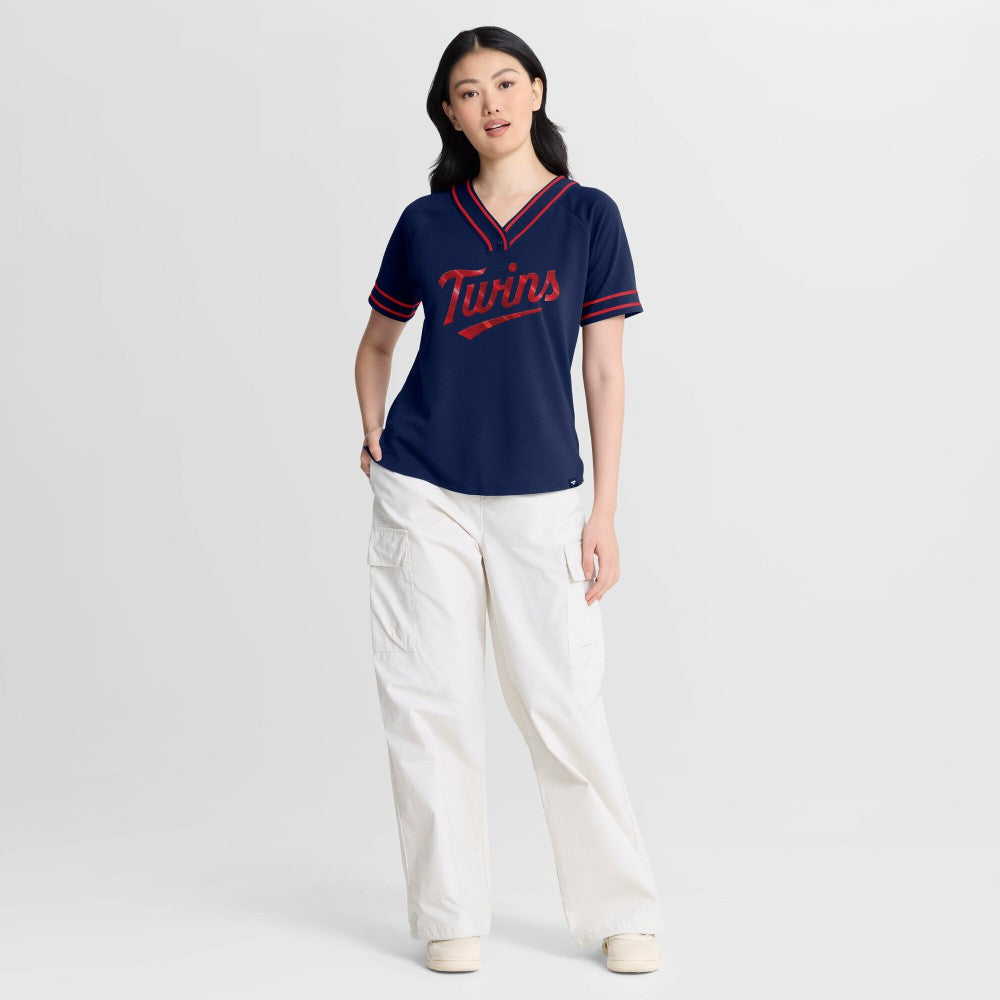 Minnesota Twins Fanatics Women's Diva Race Ahead Raglan V-Neck T-Shirt | MLB Discount