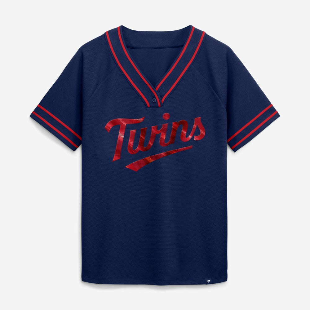Minnesota Twins Fanatics Women's Diva Race Ahead Raglan V-Neck T-Shirt | MLB Discount