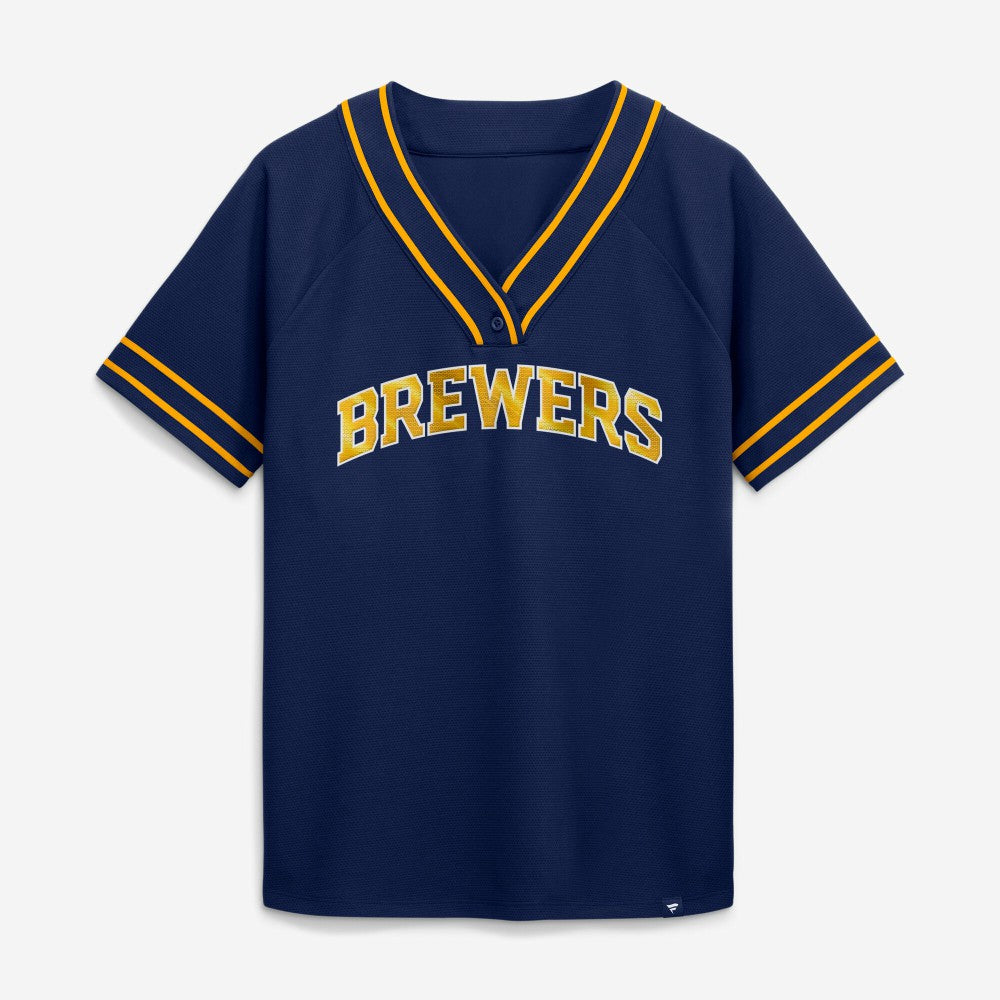 Milwaukee Brewers Fanatics Women's Diva Race Ahead Raglan V-Neck T-Shirt | MLB Discount