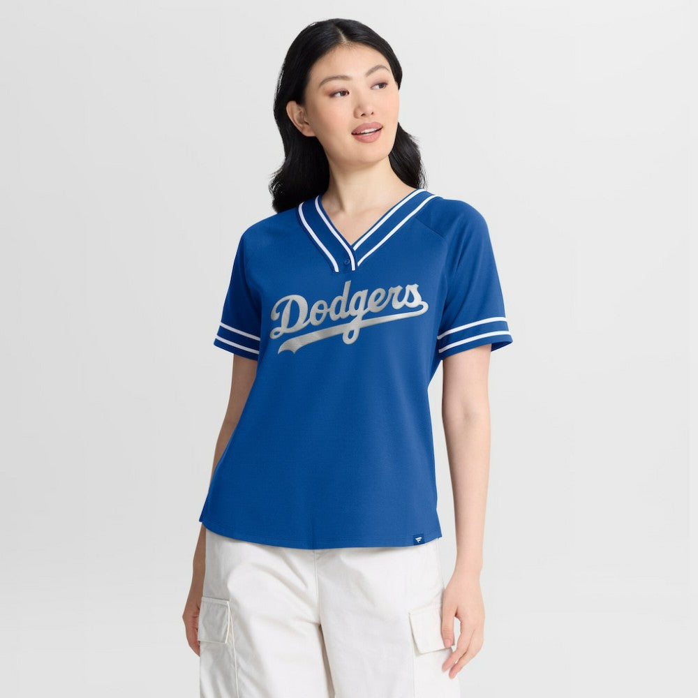 Los Angeles Dodgers Fanatics Women's Diva Race Ahead Raglan V-Neck T-Shirt | MLB Discount