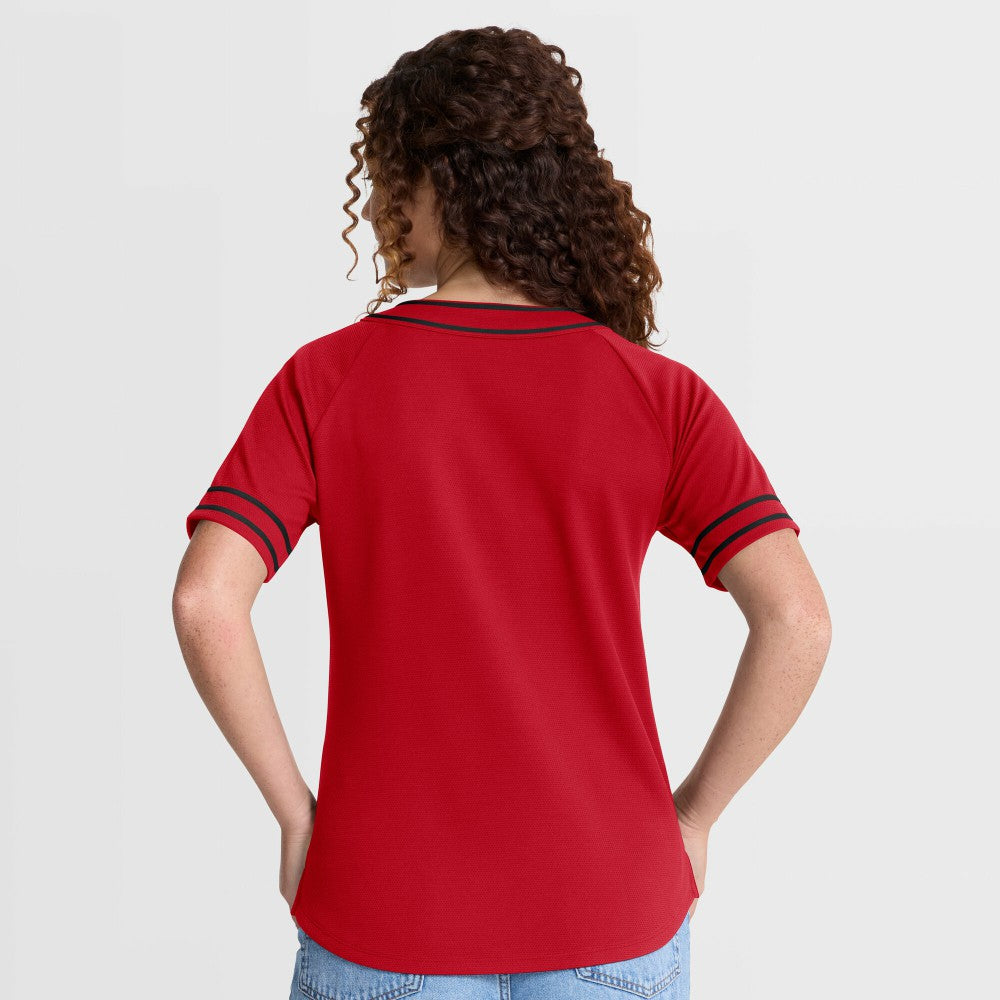 Cincinnati Reds Fanatics Women's Diva Race Ahead Raglan V-Neck T-Shirt | MLB For sale