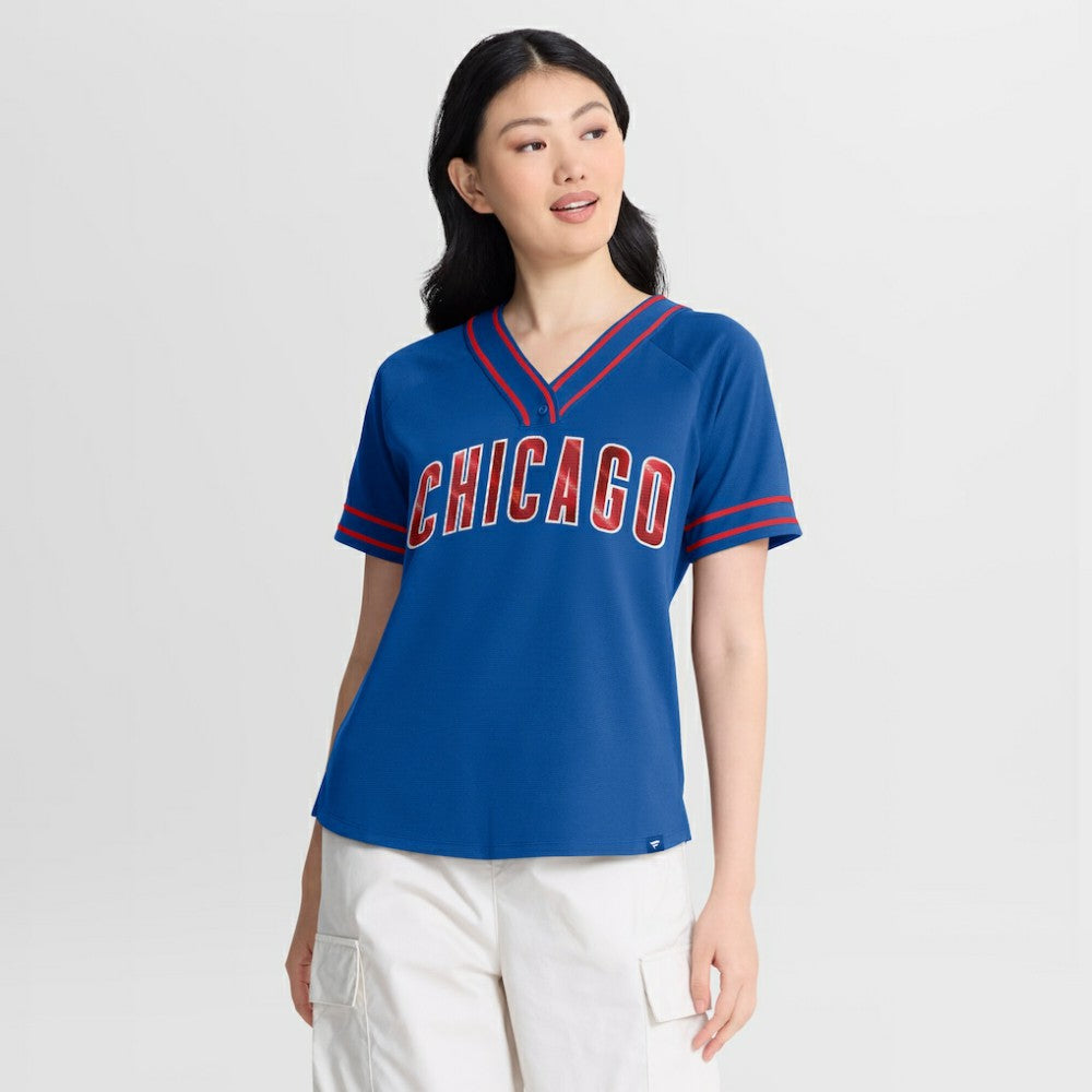 Chicago Cubs Fanatics Women's Diva Race Ahead Raglan V-Neck T-Shirt | MLB Discount
