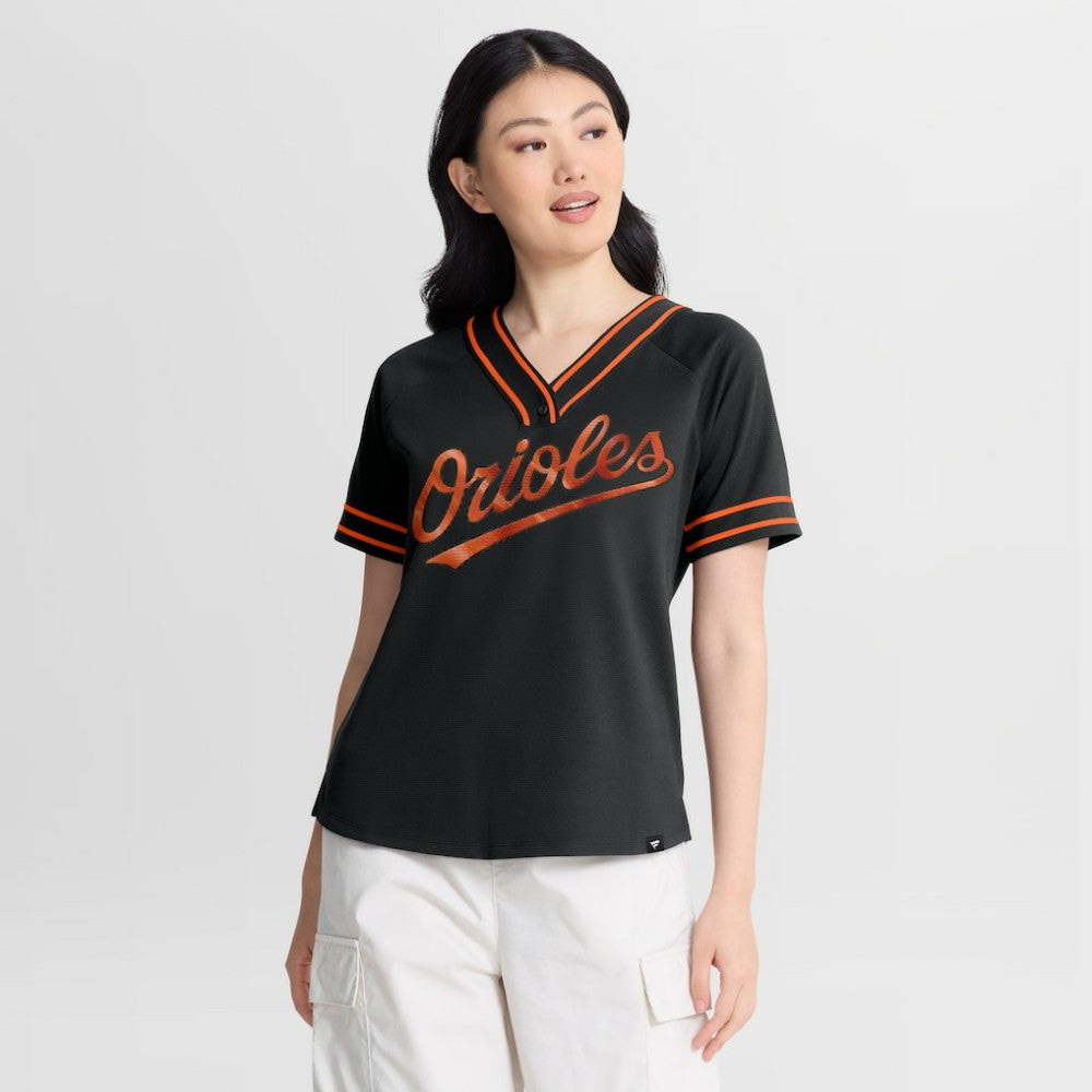Baltimore Orioles Fanatics Women's Diva Race Ahead Raglan V-Neck T-Shirt | MLB Sale