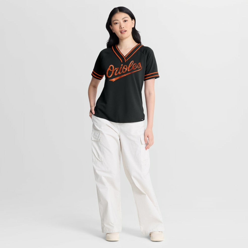 Baltimore Orioles Fanatics Women's Diva Race Ahead Raglan V-Neck T-Shirt | MLB Sale