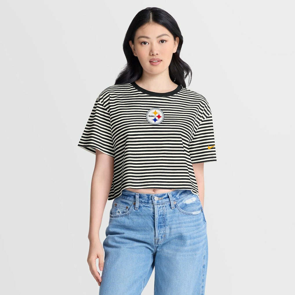 Pittsburgh Steelers Nike Women's Striped Cropped T-Shirt