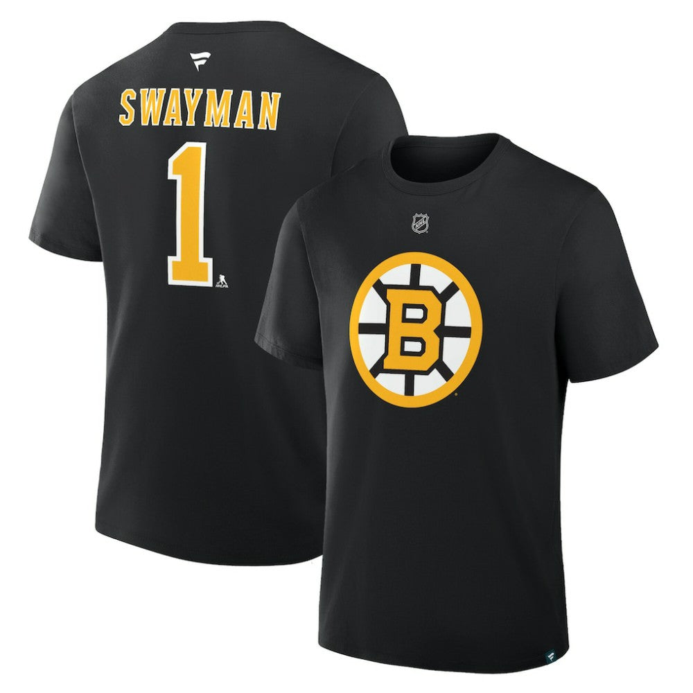 Jeremy Swayman Boston Bruins Fanatics Authentic Stack Name & Number T-Shirt Outlet