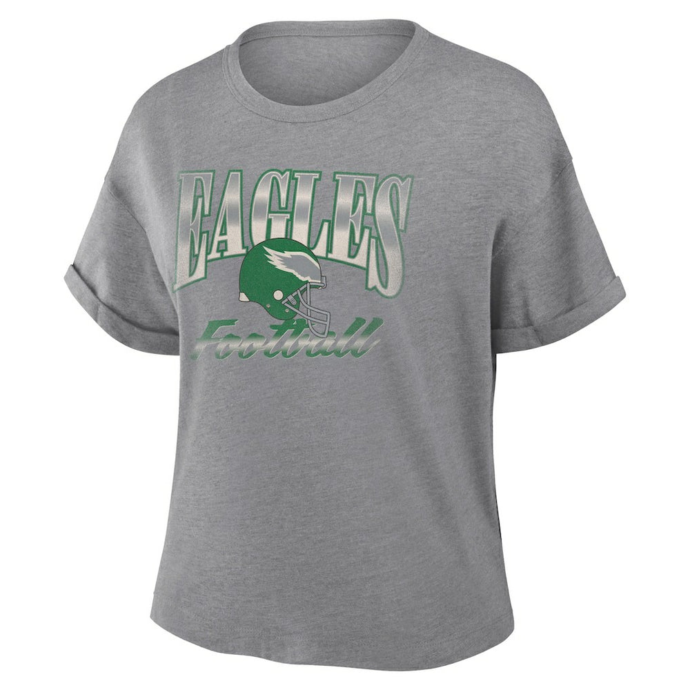 Philadelphia Eagles Fanatics Women's Overplayed Tribute Tri-Blend Boxy T-Shirt