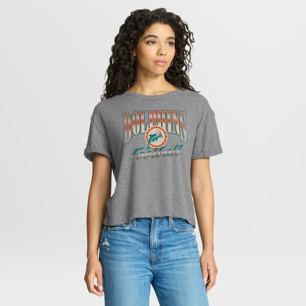 Miami Dolphins Fanatics Women's Overplayed Tribute Tri-Blend Boxy T-Shirt