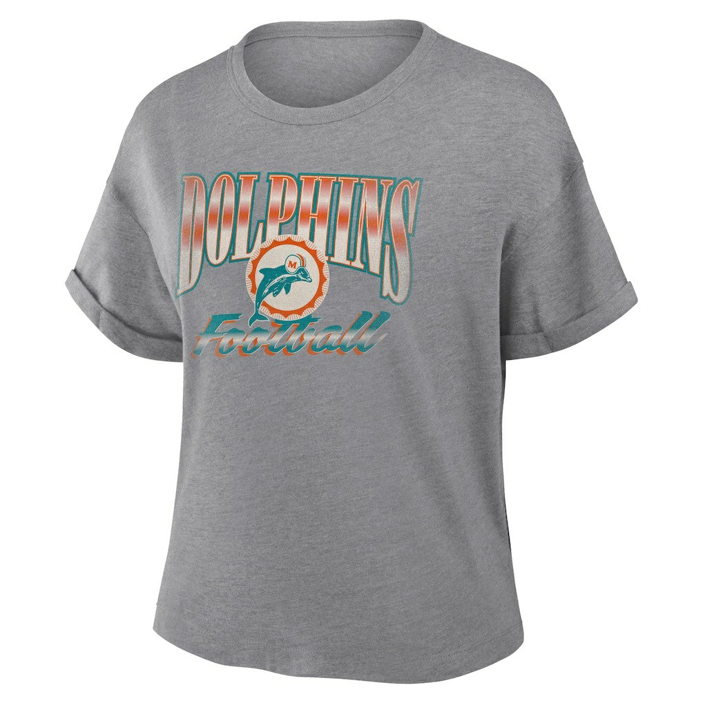 Miami Dolphins Fanatics Women's Overplayed Tribute Tri-Blend Boxy T-Shirt