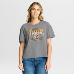 Pittsburgh Steelers Fanatics Women's Overplayed Tribute Tri-Blend Boxy T-Shirt