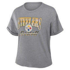 Pittsburgh Steelers Fanatics Women's Overplayed Tribute Tri-Blend Boxy T-Shirt