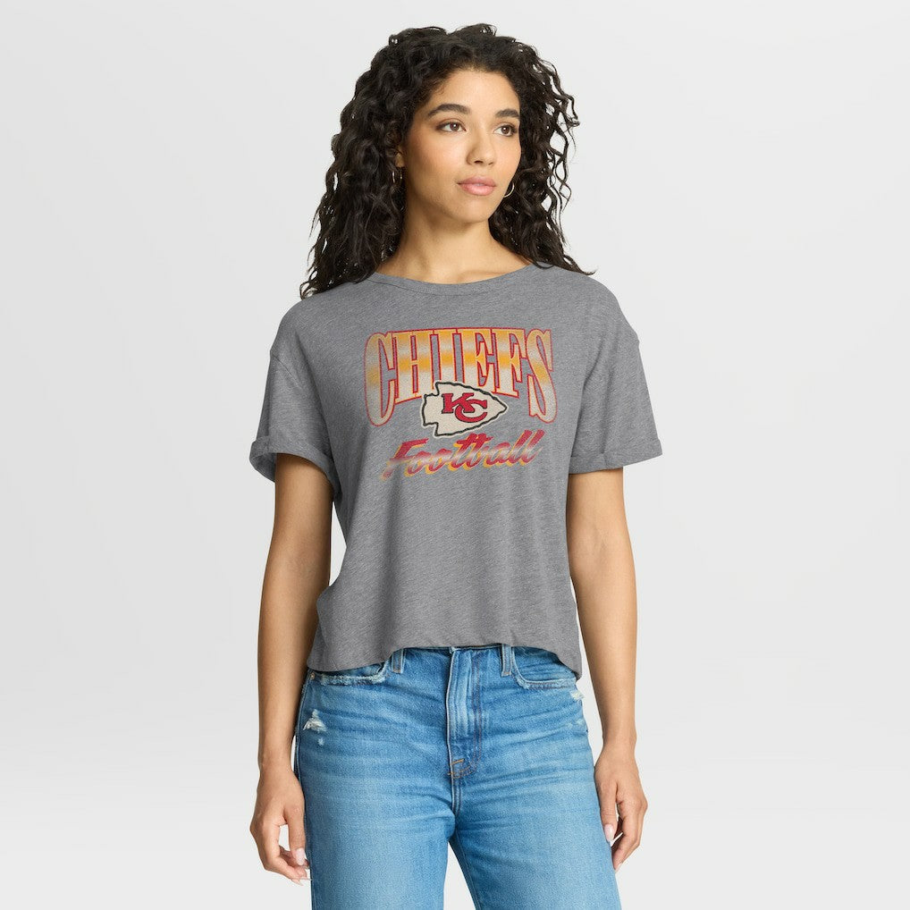 Kansas City Chiefs Fanatics Women's Overplayed Tribute Tri-Blend Boxy T-Shirt