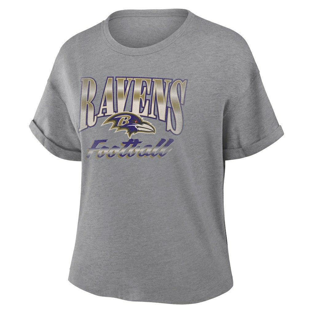 Baltimore Ravens Fanatics Women's Overplayed Tribute Tri-Blend Boxy T-Shirt